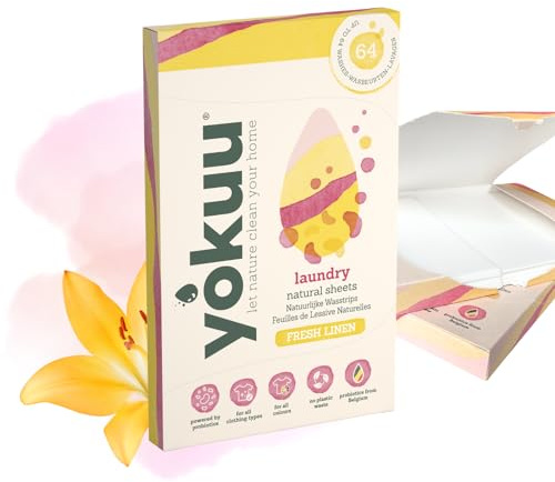 YOKUU Probiotic Laundry Sheets| 64 loads | Fresh Linen Scented | Travel Washing Detergent| Eco Laundry Detergent Sheets