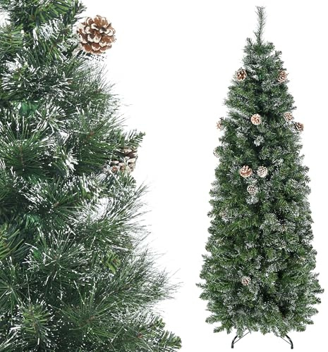 HOMCOM Sapin de Noël Artificiel 180 cm avec 618 Branches enneigées, Support en Acier, Arbre de Noël Artificiel avec Socle Pliable, Vert