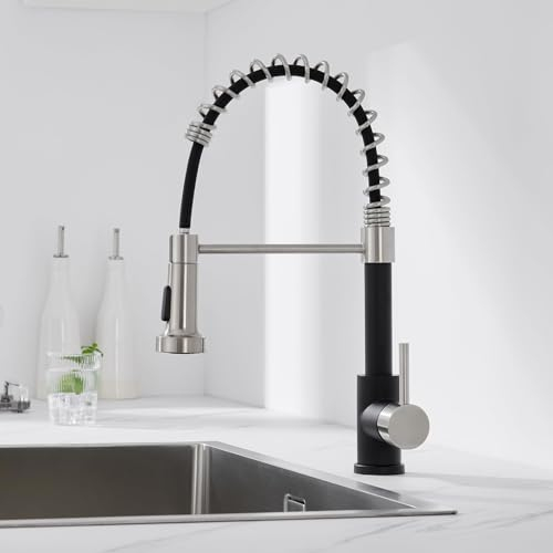 Auralum Wasserhahn Küche Schwarz, Küchenarmatur mit Brause Ausziehbar, Mischbatterie küche mit 2 Strahlarten, Edelstahl Spültischarmatur, 360° drehbar Hochdruck-Armatur für Küche