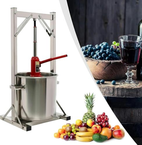 LYJYUJIE 22L/5.8gal Fruchtwein Presse Edelstahl Wein Saft Presse Mühle Natur Saft Herstellung Mit Hydraulischem Jack Und Press Frame Über 220-330lbs/h Für Küche Zuhause Im Freien~/