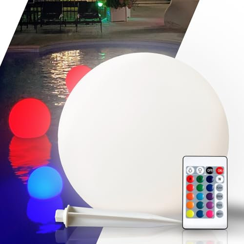 Groupe DDC Boule Solaire Multicolore LED – Lampe de Jardin et Piscine Étanche IP67 – Lampe Extérieure Solaire Flottante ou Fixe avec Piquet – 16 Couleurs, Télécommande, 12h d’Autonomie (Ø25 CM)