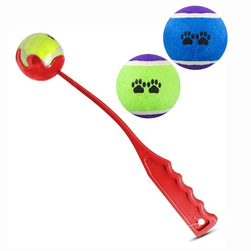 Welari Pet Ball Launcher & 3 Balls, 38cm Long Assorted Colours, Chucker & Picker Toy for Dogs Fetch Outdoor Activity (1 Pack)