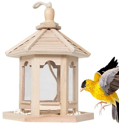 Casetta per Uccelli Da Appendere All'aperto | Dispenser Di Cibo per Fringuelli in Legno a Esagonale,mangiatoie per Uccelli Da Appendere Durevoli per Cinciallegre, Picchio, Cince, Picchio Murator