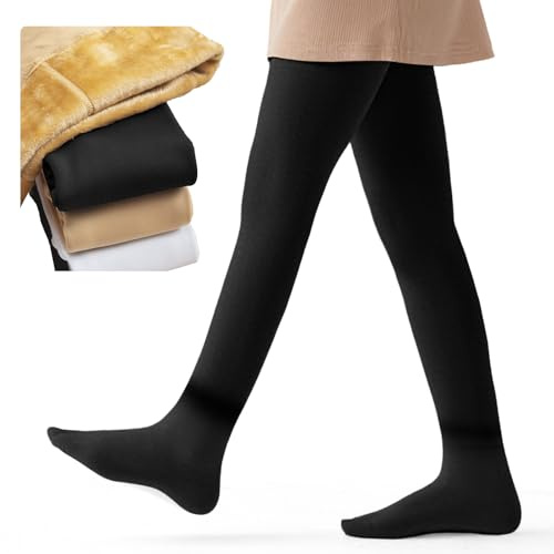 Domueay Collants épais pour filles, Thermiques d'hiver Opaque Collant avec pieds en polaire Décontractés Chauds Extensibles Leggings pour Performance danse école ballet, 2-4 ans, Noir