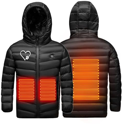 Générique Électrique Veste Chauffante Enfant USB Doudoune Chauffant garçons filles Lavable avec Niveaux de Chauffage et 3 Zones Manteau Chauffage pour Ski Pêche Randonnée Plein Air