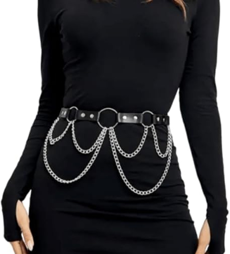 UIEXEA Punk Chaîne de Corps en Cuir Punk Cuir Taille Chaîne Ceinture Noir Couches Corps Chaînes Harnais Discothèque Corps Chaîne