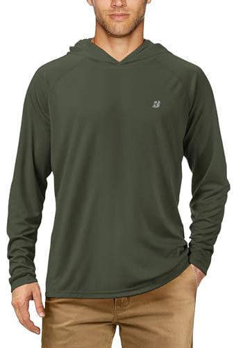 Roadbox Men's Sun Protection Swim Hoodie Long Sleeve, Quick Dry Fishing Shirts Lightweight, UV Breathable Running Tops Dark Green