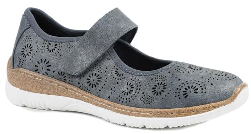 Pavers Womens Cushioned Touch Fasten Mary Janes Navy Size 7