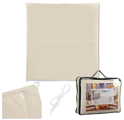 Relaxdays Sonnensegel, 3,5x3,5 m, Polyester, wasserdicht, Segeltuch mit Ösen, Spannseilen, Sonnentuch quadratisch, beige