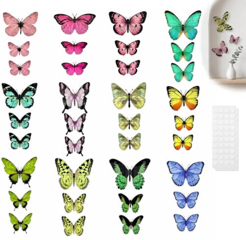 72 PCS 3D Butterfly Wall Stickers, Mixed Sizes Decals for Room Party Decor | Butterfly Decorations, 2 Sets 72 PCS, Assorted Colors And Sizes, For Bedroom Living Room Party