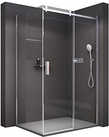 BERNSTEIN Duschkabine mit Schiebetür 150x90 cm Duschabtrennung NT806 FLEX 8mm ESG-Glas Klarglas Nano beschichtete Duschwand Echtglas-Dusche, Profilfarbe Chrom