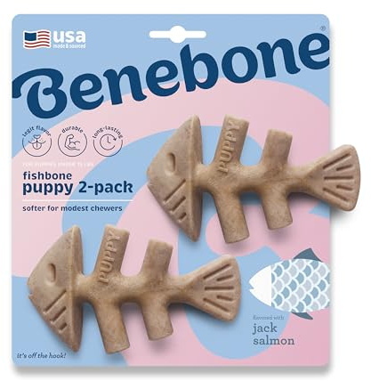 Benebone Puppy Fishbone Dog Chew Toys, Softer for Modest Chewers, Made in USA