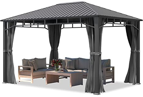 TOOLPORT Gartenpavillon 3x4 m Stahldach Hardtop 4 Seitenteile in Grau, Pfosten 9x9 cm