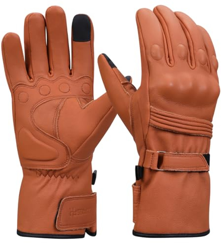 Harssidanzar Winter Motorcycle Gloves,Mens Long Gauntlet Leather Full Finger TouchScreen Thermal Lined With Thinsulate Waterproof Motorcycles Gloves KM048UK