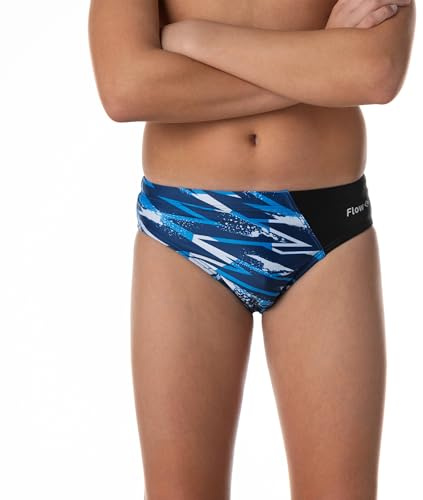 Flow Splice Swim Briefs - Boys Brief Style Swimsuit for Swimming Practice and Competition in Suit Size 21 to 32 (Splash 28)