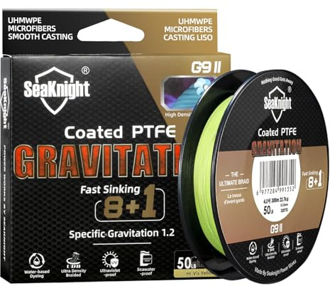 Seaknight G9 Serie 9 hebras Línea de Pesca Trenzada de, 8+1 hebras línea de Pesca de hundimiento rápido, 150m/300m, a Prueba de Agua de mar, a Prueba de Rayos UV, Revestimiento de PTFE, 17-80LB