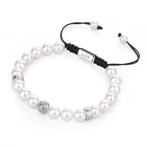 GAVU Bracciale Uomo Perle di Conchiglia con Charm Bussola, Bracciale Surfista da Uomo Color Oro