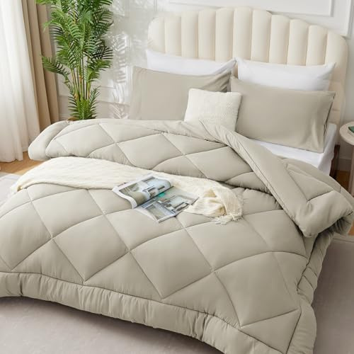 WAVVE Edredón Relleno Nórdico 240x260 cm para Cama 160/180, Edredón de Fibra 300gr/m², Ligero, Suave, Transpirable (260x240 cm, Beige)