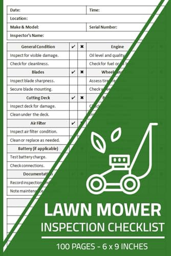 Lawn Mower Inspection Checklist: Lawn Mower Pre-Start Inspection Report Book | Lawn Mower Safety & Maintenance Inspection Sheets