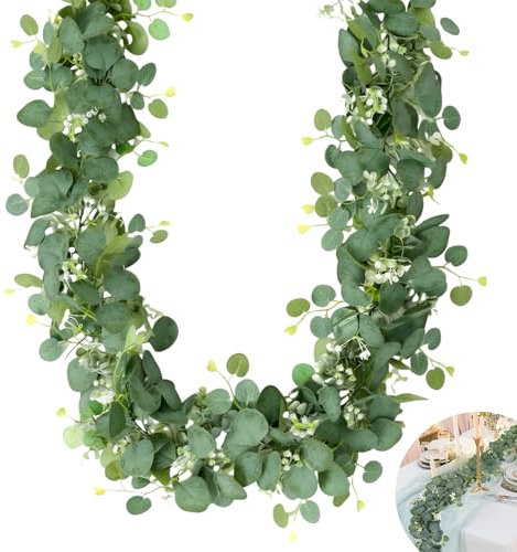AMSNINK Künstliche Eukalyptus Girlande, 1,8m Hängende Eukalyptus Deko mit Realistischen Blättern, Perfekt für Hochzeitsdekoration, Tischdeko und DIY-Projekte
