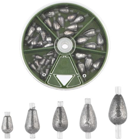 Zite Fishing Tropfenblei Sortiment 40 STK | 1–5 g Birnenbleie mit Silikoninnenrohr | Grundblei & Posenblei | Praktische Spendierdose | Für Forelle Barsch Weißfisch Angeln