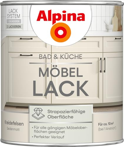 Alpina Bad & Küche Möbel-Lack Kreidefelsen – seidenmatter Lack für Bad- & Küchenmöbel aus Holz & MDF, streichfertig, hochdeckend & feuchtraumgeeignet, ideal für DIY-Renovierung – 0,75L