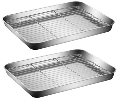 TOGEVAL 2 juegos Bandejas y Rejillas de Cocina Inoxidable Antiadherentes Multifuncionales para Hornear Enfriar y Escurrir con Base Antideslizante para Restaurantes y Uso Doméstico