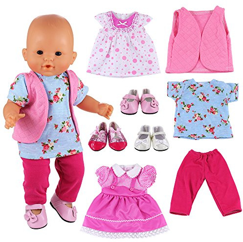 Miunana 3 Vestidos + 3X Zapatos para Muñecas Verano Casual Ropas Fashion para New Born Muñeca bebé 35 -45 cm Doll 18 Pulgadas (NO Incluye MUÑECA)
