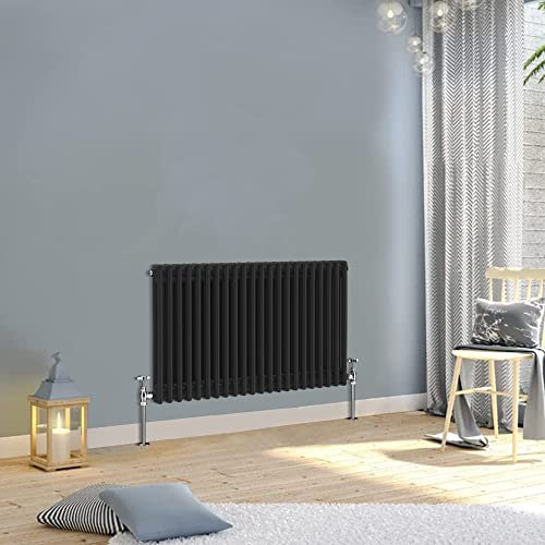 WarmeHaus 600x1010mm Horizontal Traditional Double Column Black Cast Iron Style Radiator Central Heating