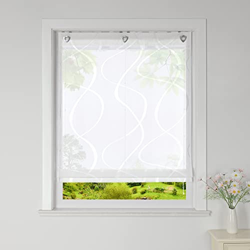 Heichkell Tenda a pacchetto con occhielli, trasparente, senza fori, moderna, colore bianco, larghezza 80 x 140 cm