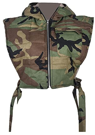 Dongfeng Womens Cropped Denim Camo Puffer Vest Sleeveless Hooded Drop Shoulder Sexy Tied Padded Puffy Vests Tops(Camo,M)