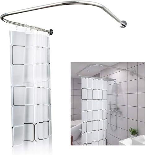 Tringle à rideau de douche ronde en forme de U - Sans perçage - En acier inoxydable - Pour salle de bain, cuisine, vestiaire