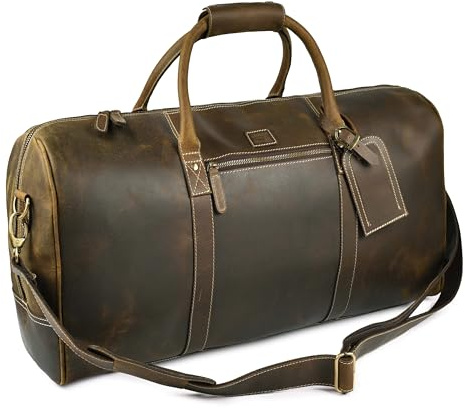 Leather Village Genuine Leather Duffel Bags for Men & Women-Stylish Travel Weekender Carry-On Sports Gym Overnight Luggage Bag - 24 Inch - Olive/Army Green