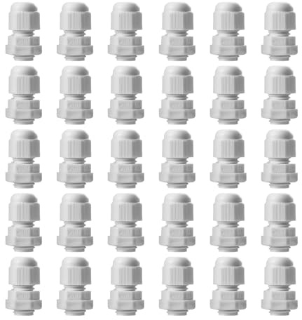 Pack of 30 Cable Glands M12, IP68 Waterproof Cable Grommet, Cable Glands for Outdoor Garden Control Box, Junction Box, Plastic Nylon Cable Grommet, White