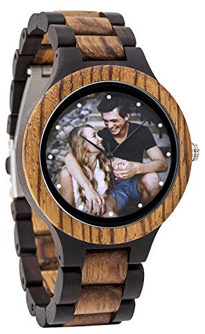 GUANKE Personalized Customized Wooden Watch for Men - Original Engraved Photo - Natural Wood Watch with Adjustable Wristband - Ideal Birthday, Anniversary Present for Husband, Dad, Son or Boyfriend