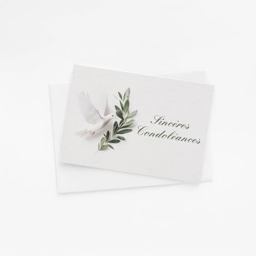 Cartes de condoléances avec enveloppes – Lot de 5 cartes – Élégantes & sobres – Fabriquées en France - Papier haut de gamme écologique (Lot de 5 ex, Colombe)