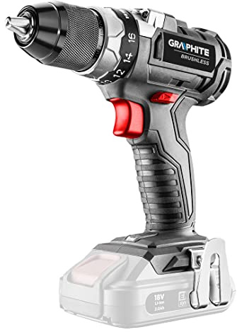 GRAPHITE Perceuse-visseuse sans fil 18V sans balais, Li-Ion, RPM I: 0-500 rpm II: 0-1700 rpm, sens horaire/anti-horaire, mandrin auto-serrant 2-13 mm, positions de la bague d'embrayage 1-16