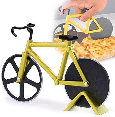 Bicicletta Rotella Taglia Pizza, Rotelle Tagliapizza, Acciaio inox a Rotella Taglia pizza, Tagliapizza Bicicletta, Rotelle da Taglio in Acciaio Inox con Supporto, Utensili da Cucina（Giallo）