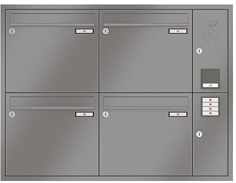 RENZ/Eckrahmen / 4er Unterputz-Briefkastenanlage Einbau-Briefkasten mit Sprechfeld/RAL-Farbe 9007 Volumen 1/Dein-Briefkasten.de