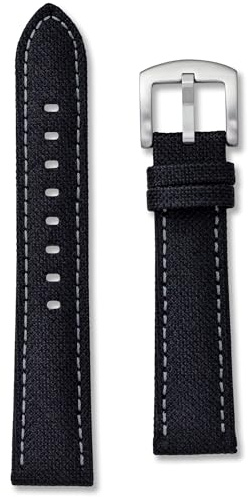 Bracelet de montre en toile de voile noire | 18 mm 20 mm 22 mm 24 mm | Coutures noires, grises, blanches, bleues, jaunes, oranges et rouges | Nylon de qualité supérieure | Bracelet de rechange en