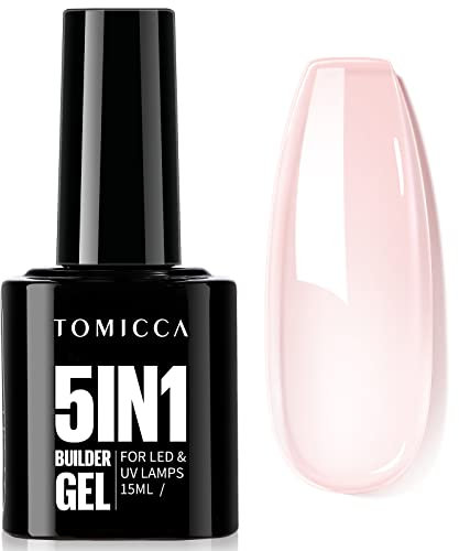 TOMICCA 5 in 1 Builder Nail Gel- 15ML Builder Base Strengthening nude Nail Gel Polish for Hard Strong Nails Tips & Extensions, UV Gel for Nails Repair, Nail Art Supplies Easy to Shape