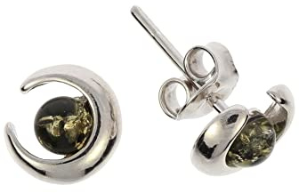 Pendientes de ámbar de Artisana, pequeños pendientes verdes modernos de ámbar y plata de ley 925/000 rodiada