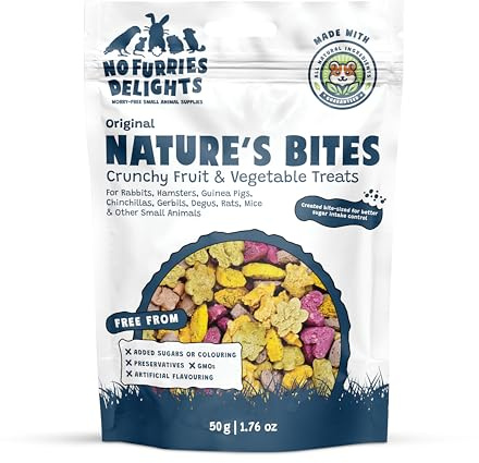 No Furries Delights Treats, 100% All Natural Mini Bites for Rabbit Hamster Guinea Pig Chinchilla Pet Rat Mice Gerbil Bird Healthy Enrichment Bonding Rewarding Training Nature's Bites Variety Pack 50g