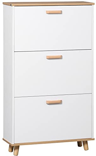 HOMCOM Narrow Shoe Cabinet, Slim Shoe Storage Cabinet with 3 Flip Drawers and Adjustable Shelves, 12 Pair of Shoes Organizer for Hallway, Entryway, White