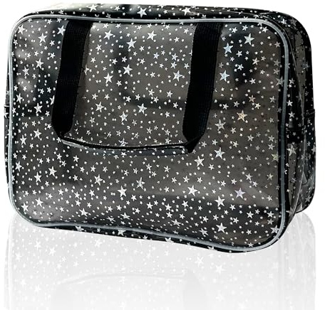 TotePrint Beauty case trasparente a forma di stella e custodia da viaggio con manico, in PVC resistente, design con cerniera, ideale per il trucco, oggetti essenziali da viaggio, Grigio,