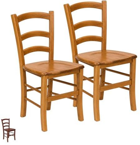 VIRSUS Set 2 Sedie Paesana in Legno Massello, Misura 43x42x86 cm, Sedia Tradizionale Robusta, per Casa, Cucina, Agriturismo, Ristorante, Made in Italy (Noce Chiaro)