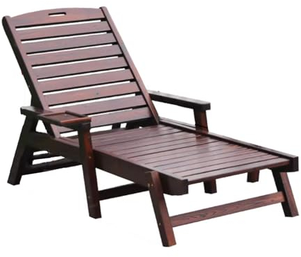 Sonnenliege Holz, Karbonisierungsbehandlung, Einstellbar, Lack, Hochwertige Hardware, Strandstuhl, für Garten, Strand, Schwimmbad, Terrasse