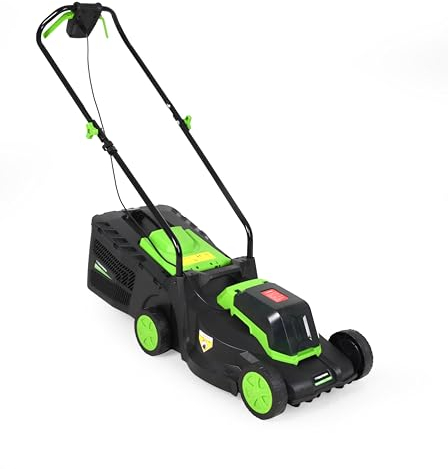 ToolTronix High-Efficiency 20V Cordless Lawnmower, Brushless Motor, 4000mAh Battery, Quick Charger, 25L Grass Collection Bag, 33cm Cutting Width, Adjustable Cutting Heights