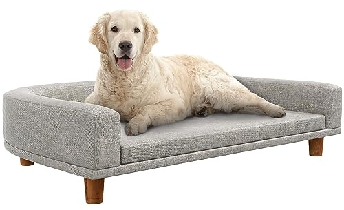 DecHome - Divano per Cani di Taglia Grande con Gambe Rialzate e Cuscino Sfoderabile 98x67x25 cm, Verde Chiaro