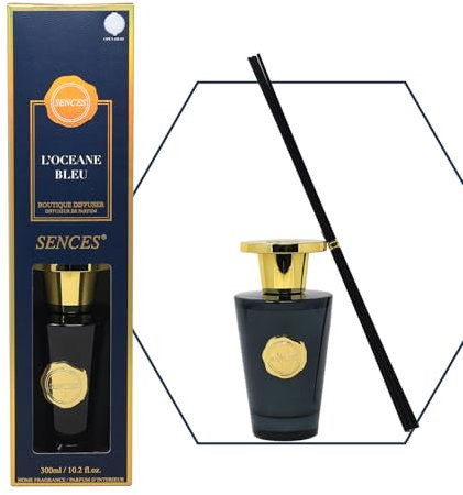 Sences Luxury Reed Diffuser 300ml - Scented with L'Oceane Bleu, Long-Lasting Natural Aroma, Premium Essential Oils, Elegant Glass Bottle, Ideal for Home, Office & Spa, Refreshing & Coastal Fragrance